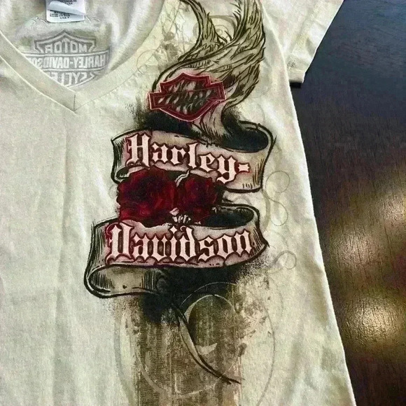 Ladies Harley Davidson Small T Shirt V Neck Chester’s HD Mesa AZ EUC - Picture 2 of 9